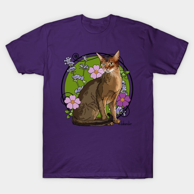 Abyssinian Cat with Beach Roses T-Shirt by avondalealley